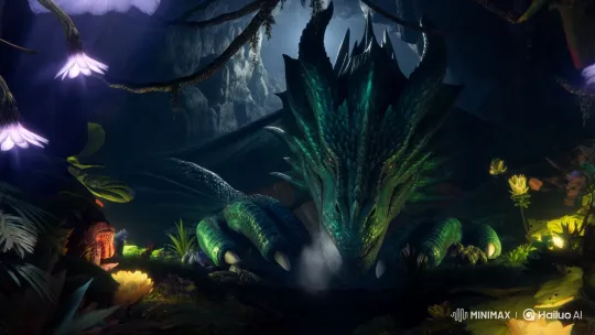Majestic Dragon Rests in Vibrant Jungle Cave – AI Generated Video | Hailuo AI