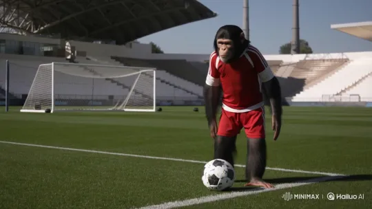 Humanoid Monkey Excels in Football Solo Performance – AI Generated Video | Hailuo AI