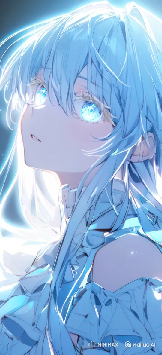 Ethereal Woman with Glowing Blue Eyes and Floating Hair – AI Generated Video | Hailuo AI