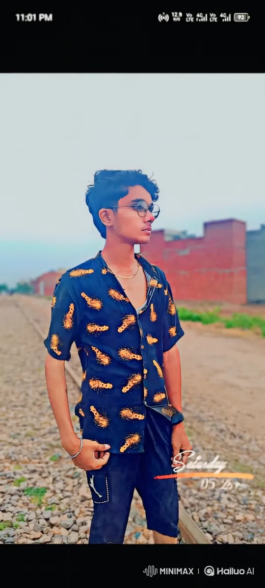 Young Man Observes Vintage Car by Railway Tracks – AI Generated Video | Hailuo AI