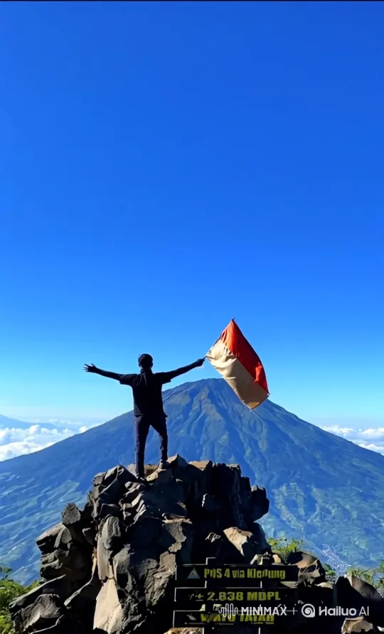 Triumphant Figure on Mountain Summit with Panoramic Earth View – AI Generated Video | Hailuo AI
