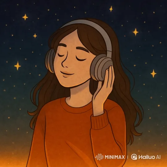 Young Woman Enjoys Music Under a Starry Night Sky – AI Generated Video | Hailuo AI