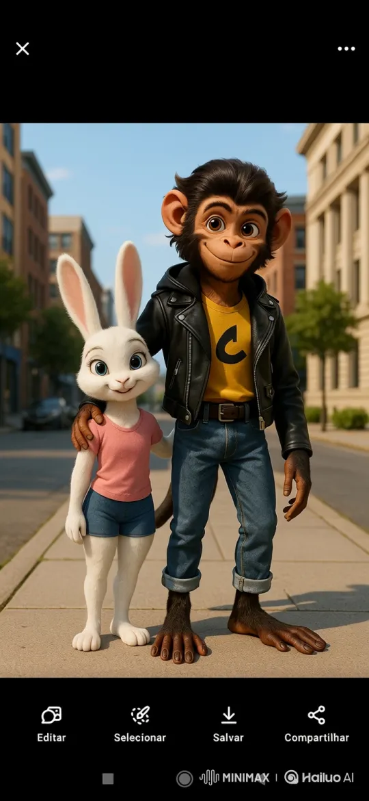 Anthropomorphic Monkey and Rabbit Share Affectionate Moment – AI Generated Video | Hailuo AI