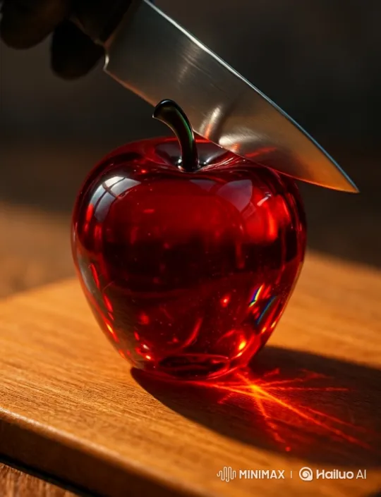 Artisan Anand Shatters Glass Apple with Knife – AI Generated Video | Hailuo AI