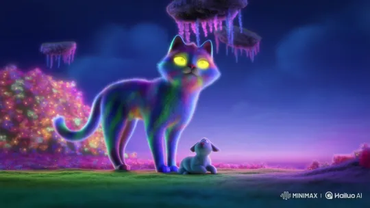 Magical Cat Rescues Vulnerable Baby in Surreal Fantasy World – AI Generated Video | Hailuo AI