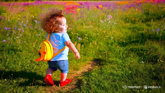 Toddler Explores Meadow in Vivid Live-Action Video – AI Generated Video | Hailuo AI