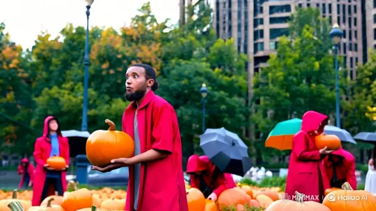 Man Turns Into Donkey Amid Pumpkin Festival Weather奇观 – AI Generated Video | Hailuo AI