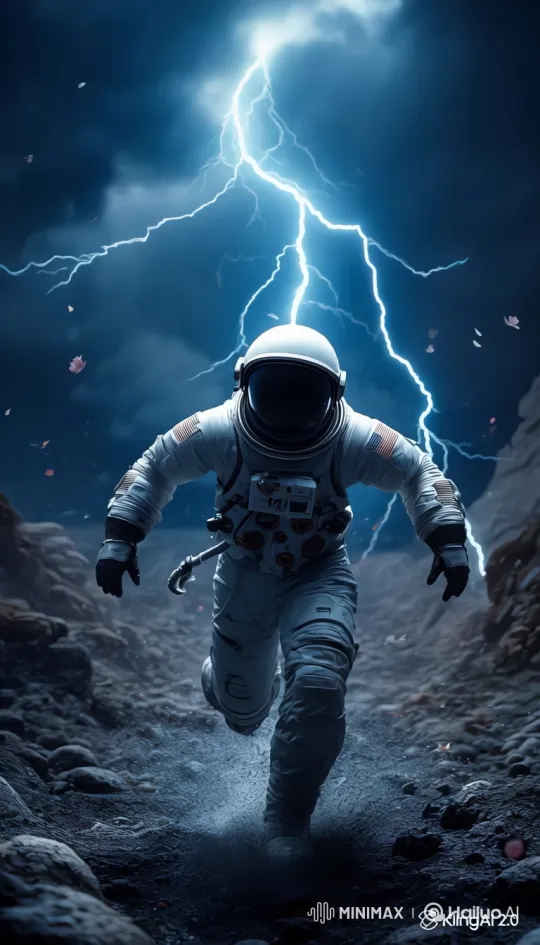 Astronaut Escapes Volcanic Eruption Amid Thunderstorm – AI Generated Video | Hailuo AI