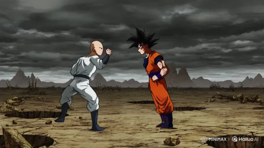 Saitama Punches Powering-Up Goku on Shattered Battlefield – AI Generated Video | Hailuo AI