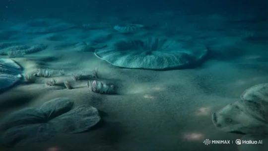Ediacaran Underwater Panorama: Prehistoric Life Forms – AI Generated Video | Hailuo AI