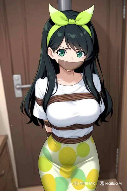 Anime-style woman bound and startled in indoor setting – AI Generated Video | Hailuo AI