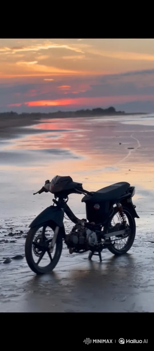 Deserted Beach Sunset with Solitary Moped – AI Generated Video | Hailuo AI