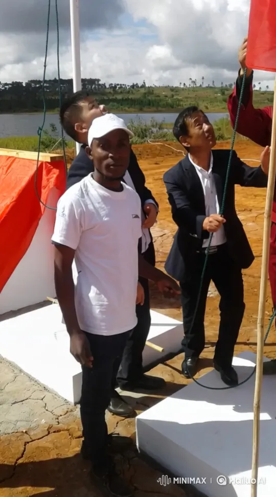 Men Raise Flag on Cracked Earth Amidst Water and Trees – AI Generated Video | Hailuo AI