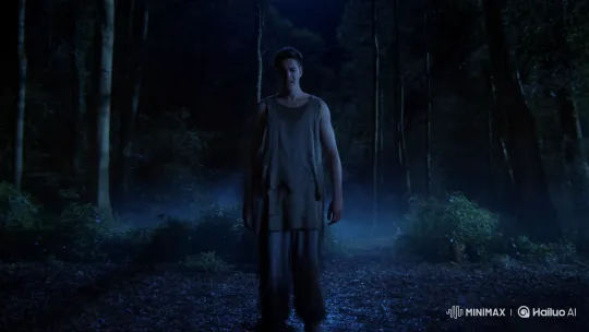 Man Transforms into Wolf in Nocturnal Forest Setting – AI Generated Video | Hailuo AI