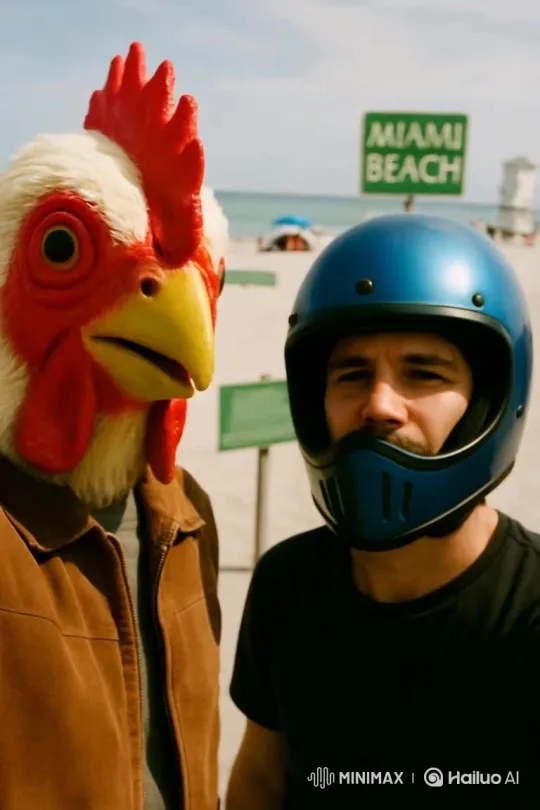 Hotline Miami's Jacket and Biker Encounter Near Miami Beach – AI Generated Video | Hailuo AI