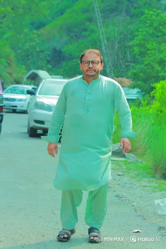 Man in Green Outfit Walks Down Paved Road – AI Generated Video | Hailuo AI