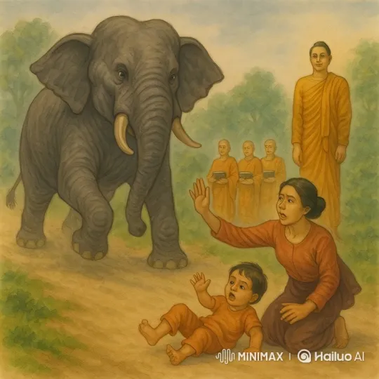 Dramatic Encounter: Mother, Child, and Charging Elephant – AI Generated Video | Hailuo AI