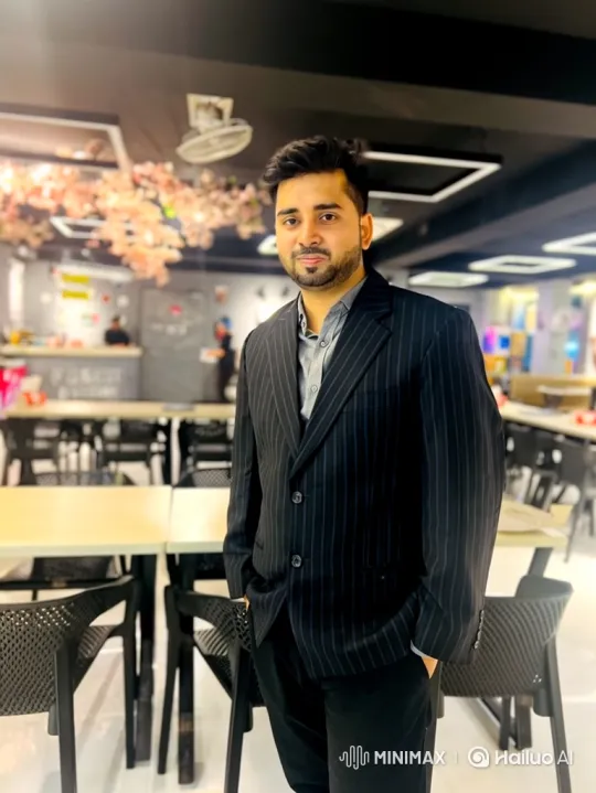 Young Man in Suit Demonstrates Confident Walk in Restaurant – AI Generated Video | Hailuo AI