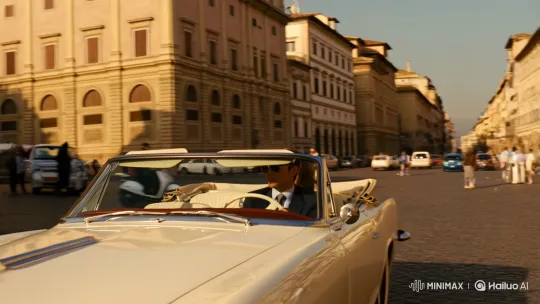 Vintage Convertible Drive Through Historic Italian Streets – AI Generated Video | Hailuo AI
