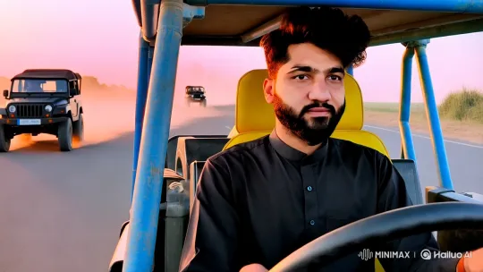 Stylish Man Drives Off-Road SUV into Dramatic Sunset Adventure – AI Generated Video | Hailuo AI
