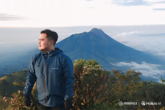 Mysterious Hiker Begins Journey Through Clouds to Space – AI Generated Video | Hailuo AI