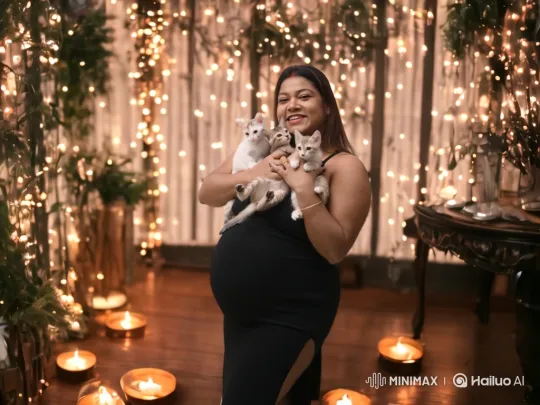 Pregnant Woman and Kittens in Enchanting Setting – AI Generated Video | Hailuo AI