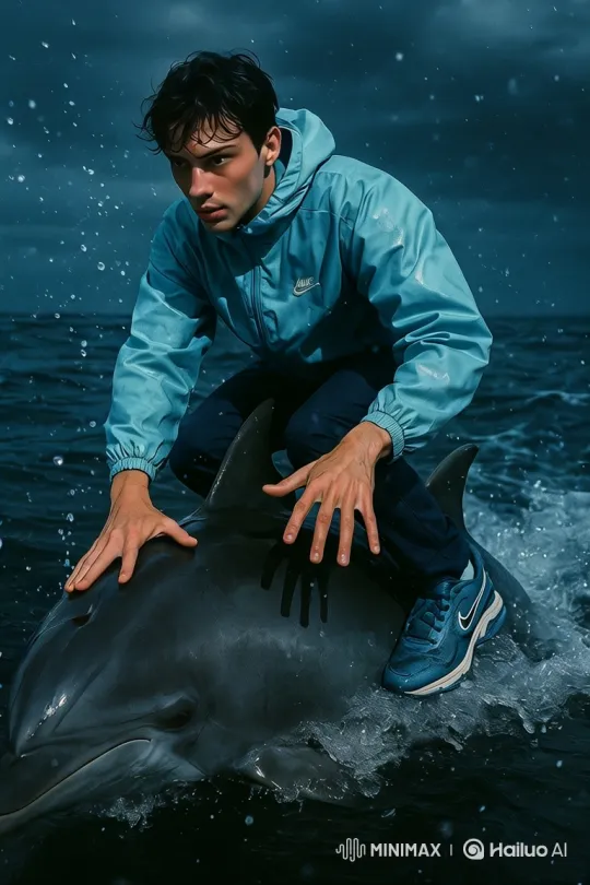 High-Fashion Cinematic Ride on a Dolphin – AI Generated Video | Hailuo AI