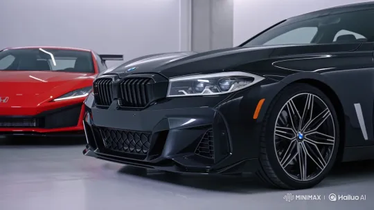 BMW and Honda Showcase in Minimalist Garage – AI Generated Video | Hailuo AI