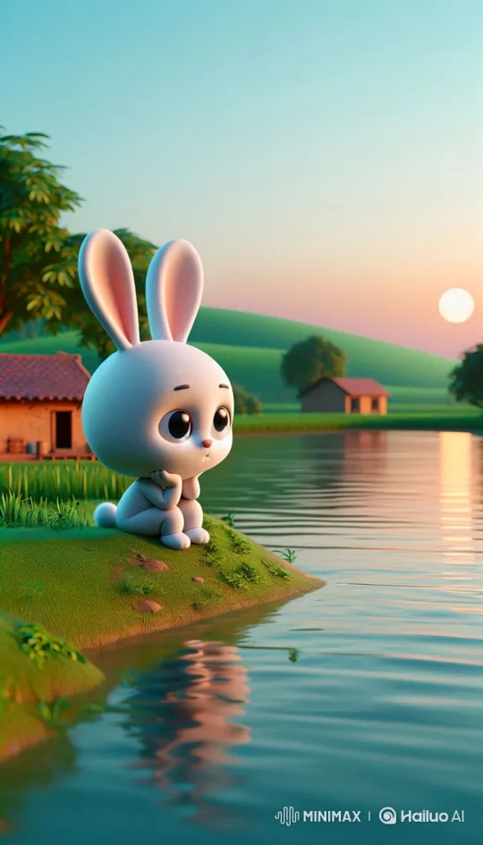 Adorable White Rabbit in Tranquil Animated Landscape – AI Generated Video | Hailuo AI