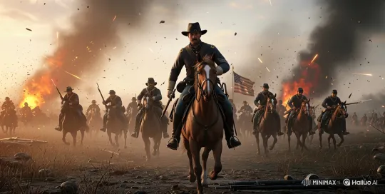 Cavalry Officer Leads Charge Across Chaotic Battlefield – AI Generated Video | Hailuo AI