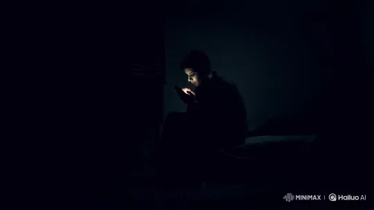 Isolation in Digital Glow: A Shadowy Figure in Darkness – AI Generated Video | Hailuo AI