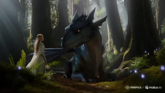 Enchanted Forest: Princess and Majestic Dragon's Serene Moment – AI Generated Video | Hailuo AI