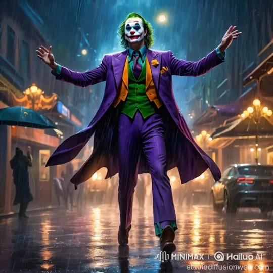 Joker Teases Dog in Rainy Street Chase Scene – AI Generated Video | Hailuo AI