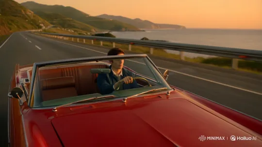 Vintage Red Car Drive Along Scenic Coastal Highway – AI Generated Video | Hailuo AI