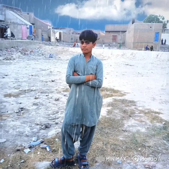 Young Boy Listens to Man Amid Rainfall – AI Generated Video | Hailuo AI