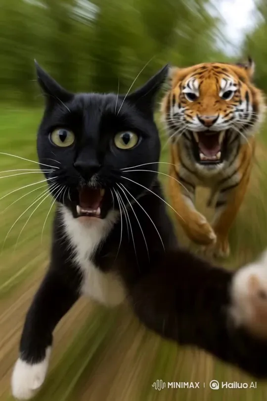 Cat Escapes Encounter with Tiger – AI Generated Video | Hailuo AI