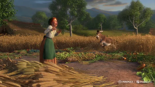 Donkey Rampages Through Peaceful Farm in Dramatic Animation – AI Generated Video | Hailuo AI