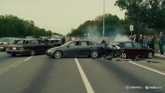 Chaos Unfolds: Catastrophic Multi-Vehicle Accident on Busy Road – AI Generated Video | Hailuo AI
