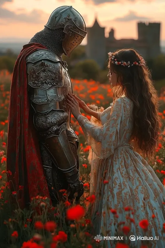 Medieval Romance: Knight Proposes Amidst Poppy Field – AI Generated Video | Hailuo AI