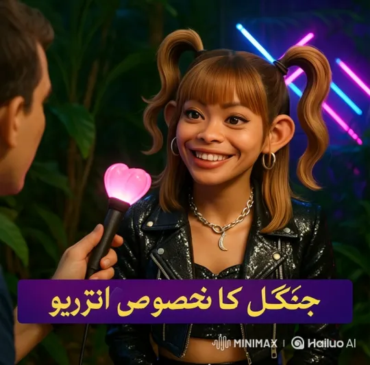 Young Woman in Sparkly Jacket, Pigtails, Interviews – AI Generated Video | Hailuo AI