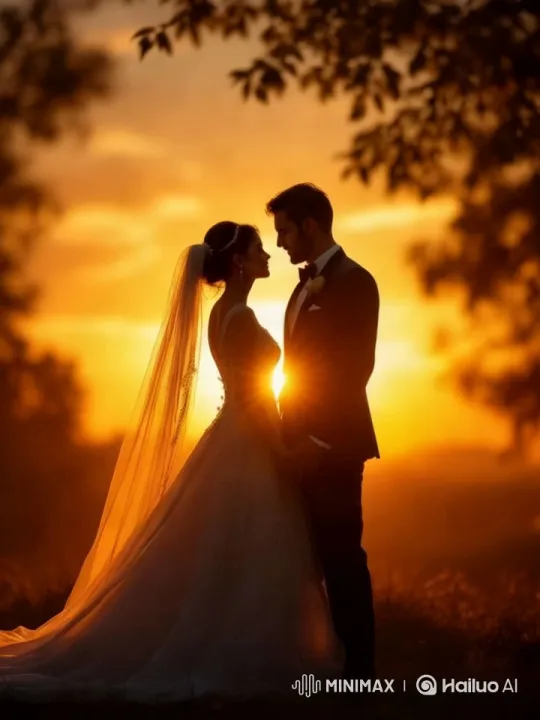 Romantic Sunset Wedding Couple Moment – AI Generated Video | Hailuo AI