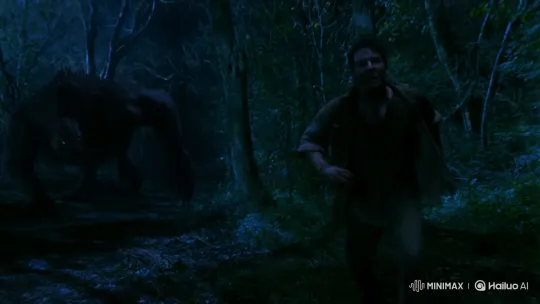 Man Fleeing Monster in Dark Forest Chase – AI Generated Video | Hailuo AI