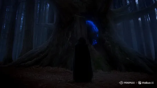 Cloaked Figure Opens Magical Portal in Dark Forest – AI Generated Video | Hailuo AI
