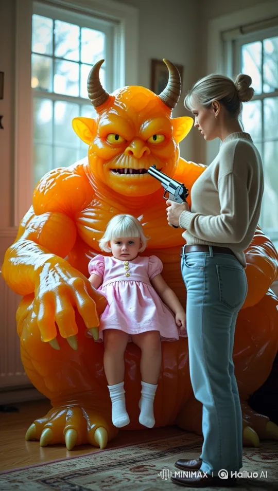Woman Saves Daughter by Shooting Monster: A Dramatic Standoff – AI Generated Video | Hailuo AI