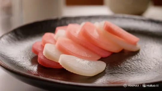 Artful Arrangement of Pickled Ginger with Chopsticks – AI Generated Video | Hailuo AI