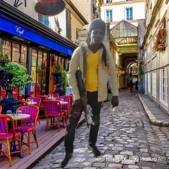 Man Stands with Rifle in Cobblestone Alley – AI Generated Video | Hailuo AI