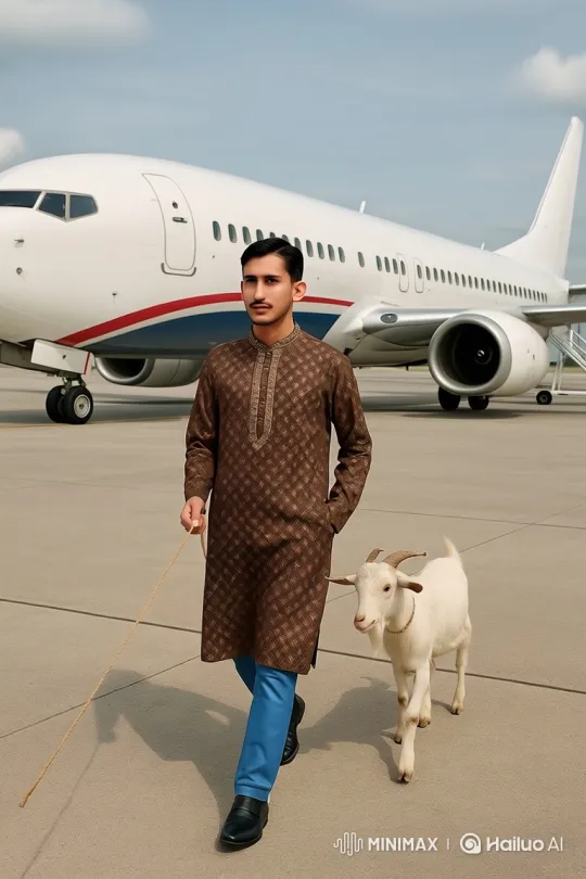 Man and Goat Walk Across Airport Tarmac – AI Generated Video | Hailuo AI