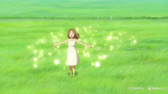 Joyful Girl Embraces Nature Spirits in Green Field – AI Generated Video | Hailuo AI