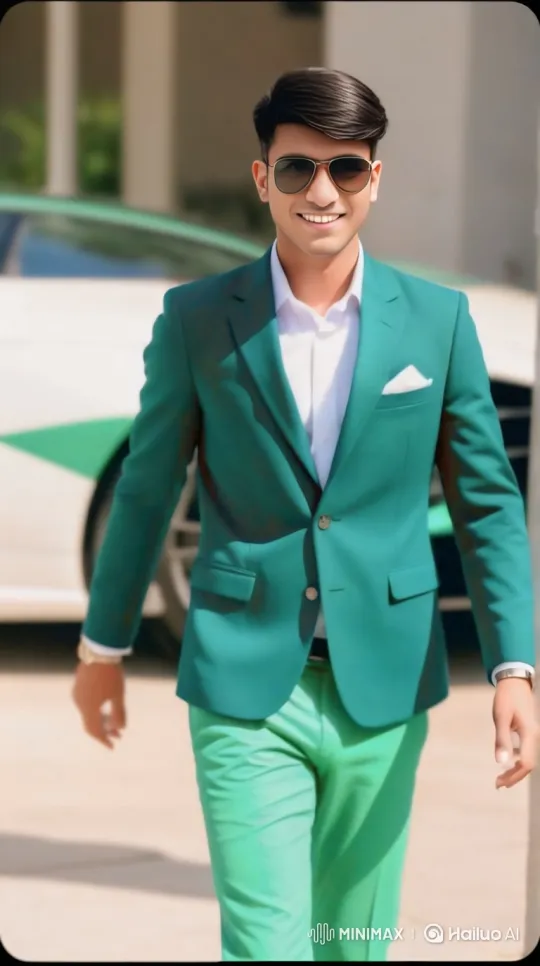 Stylish Man in Green Suit Drives Modern Car – AI Generated Video | Hailuo AI