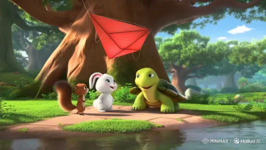 Animals Collaborate to Retrieve Stuck Kite in Animated Forest – AI Generated Video | Hailuo AI